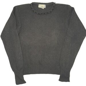 Vtg Diversity Sweater Womens Sz M Black Beaded Angora Wool Blend Petite Knit